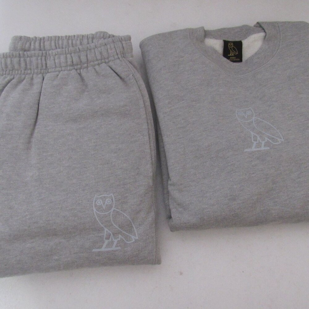 OVO Octobers Very Own Gray‎ 100% Cotton Logo Sweat Tracksuit Size S
